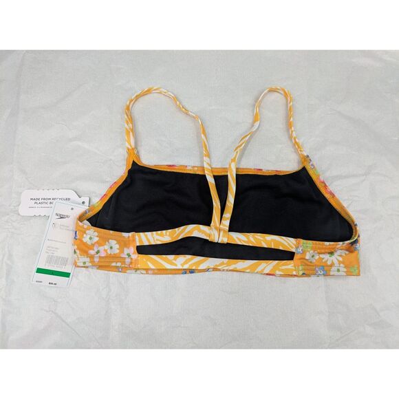 NWT Women's size Large Strappy Fixed Back Bikini Top Yellow Floral Endurance Eco - Picture 4 of 9